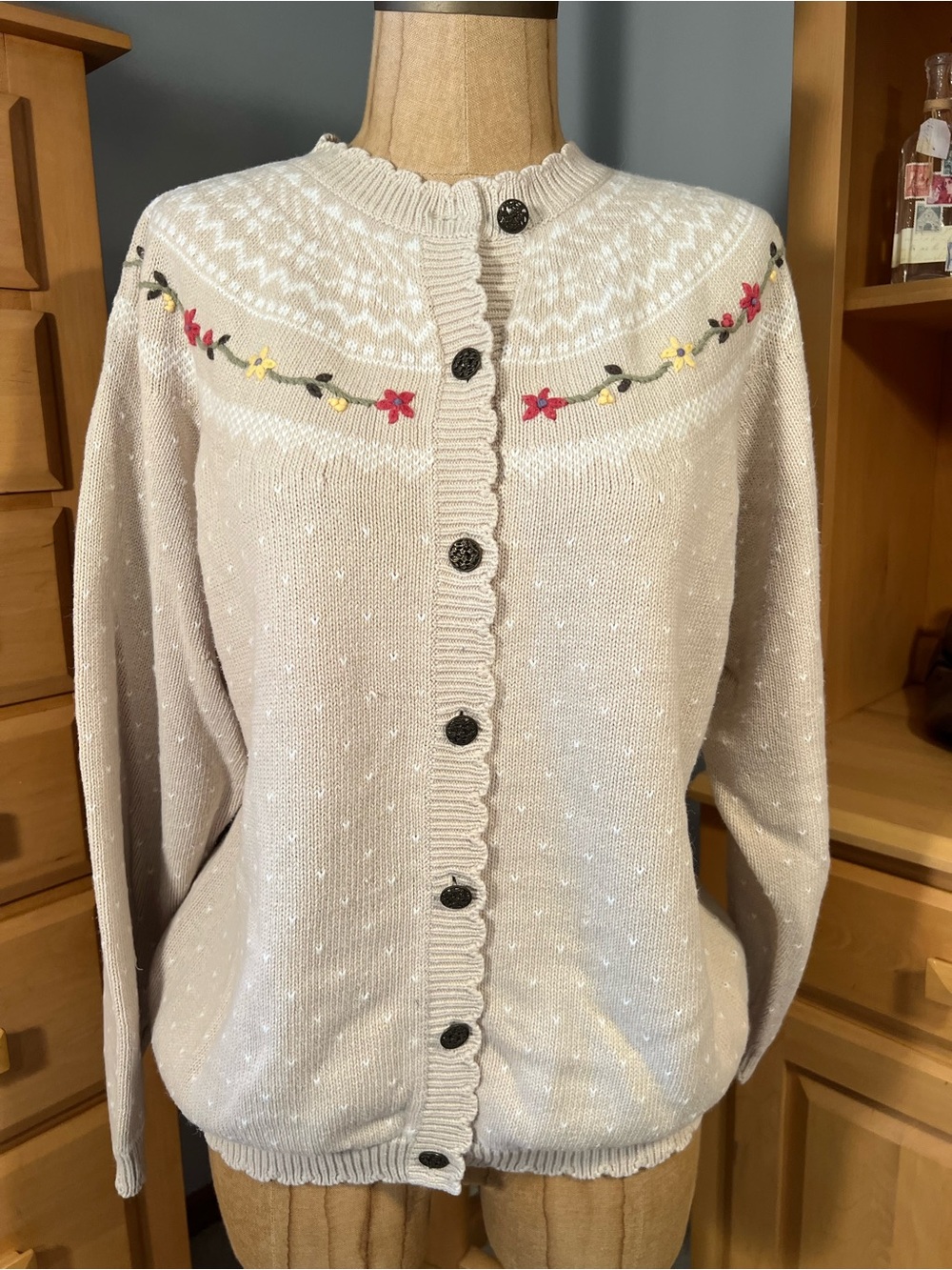 Northern Reflections Cream Cardigan with Pink & Yellow Floral Yoke